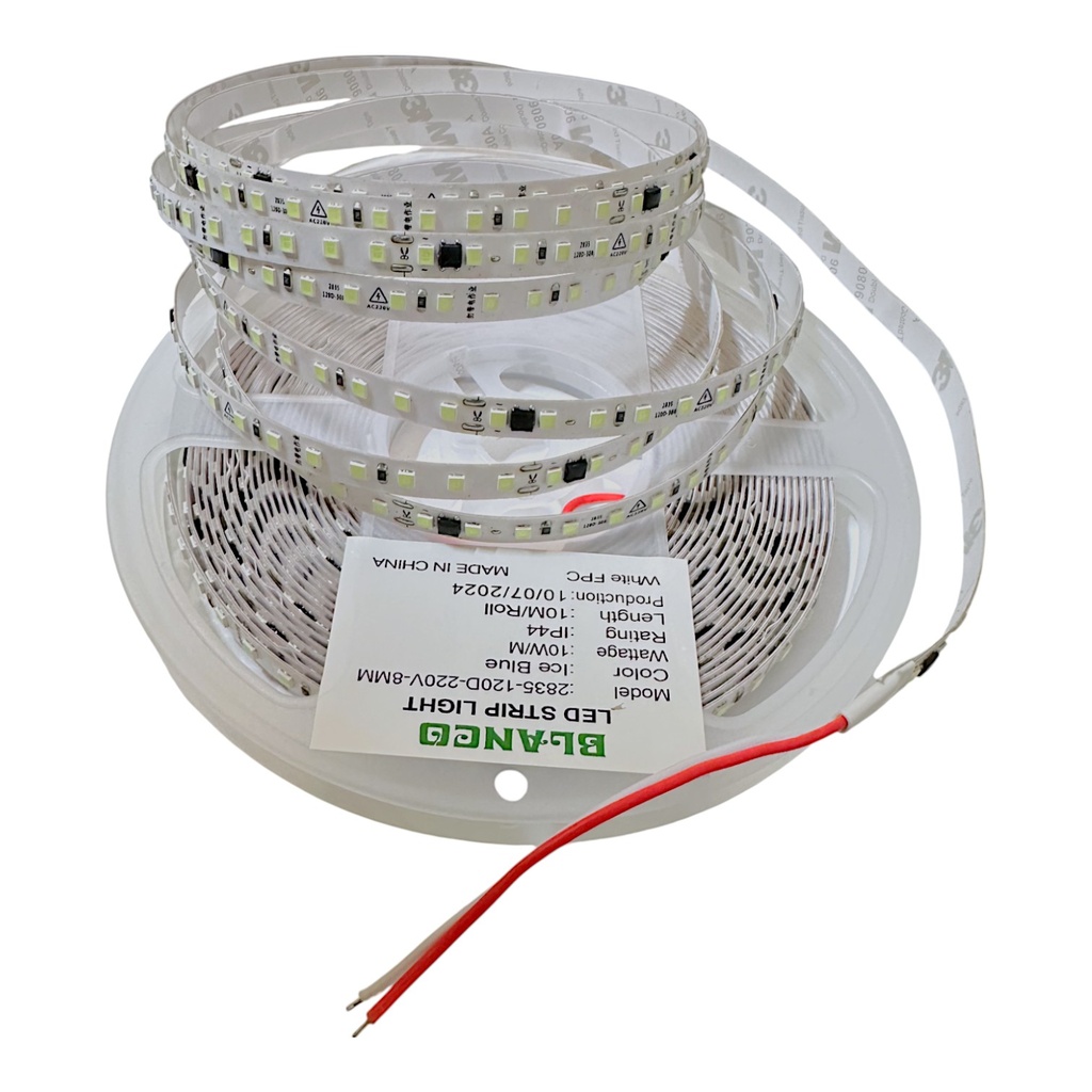 BLANCO LED Strip Light 2835 – 120D – 220V – 8MM, 10W/M, IP44 – 10M Roll