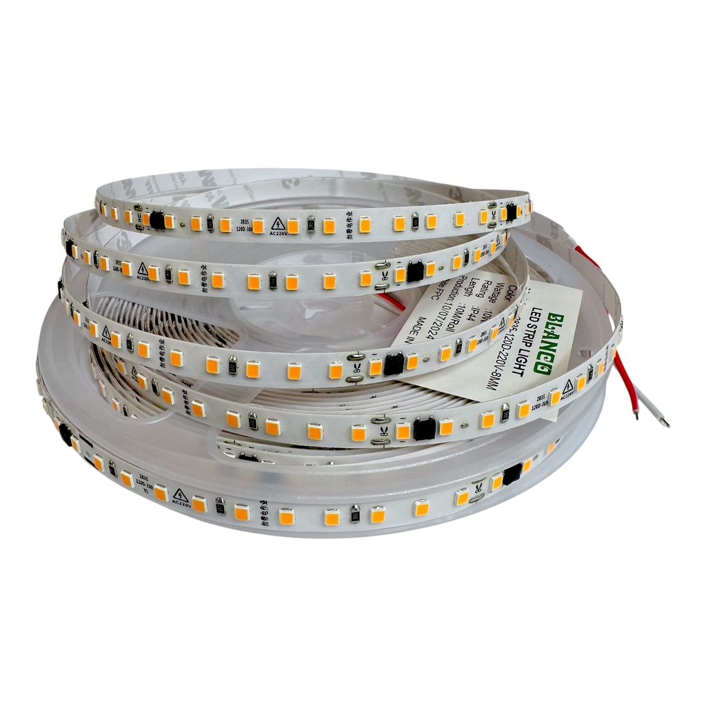BLANCO LED Strip Light 2835 – 120D – 220V – 8MM, 10W/M, IP44 – 10M Roll
