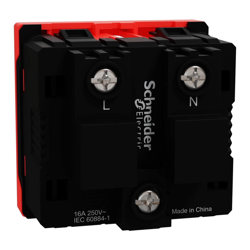 German Socket with UPS, Miluz E, 16A 250V 2 Module Red