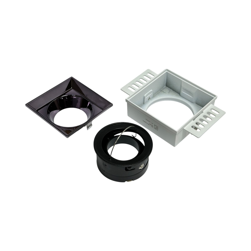 Trimless Adjustable Recessed Spotlight Frame – Square – 75×75 mm Cut-Out – GU10 / GU5.3 Compatible