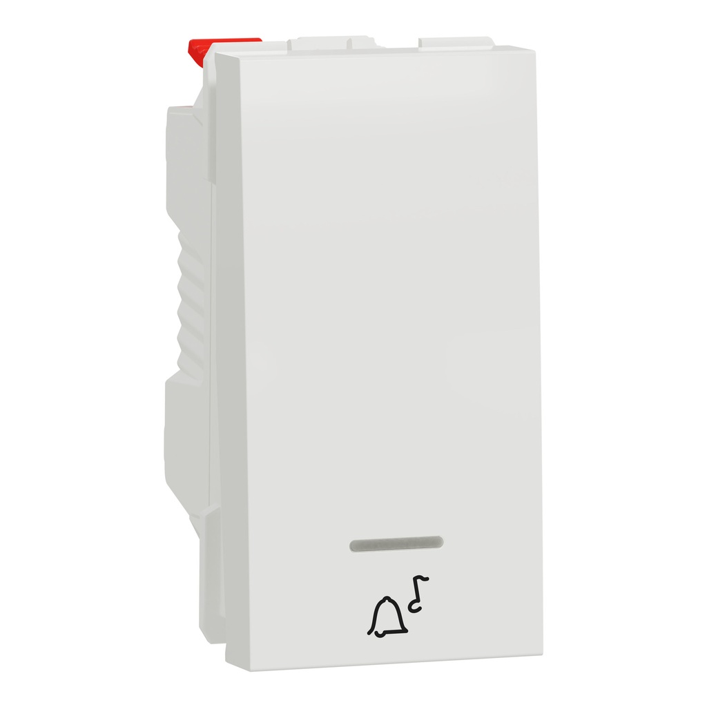 Push button switch, New Unica, 10A, 1 module, NO with location lamp, with bell symbol