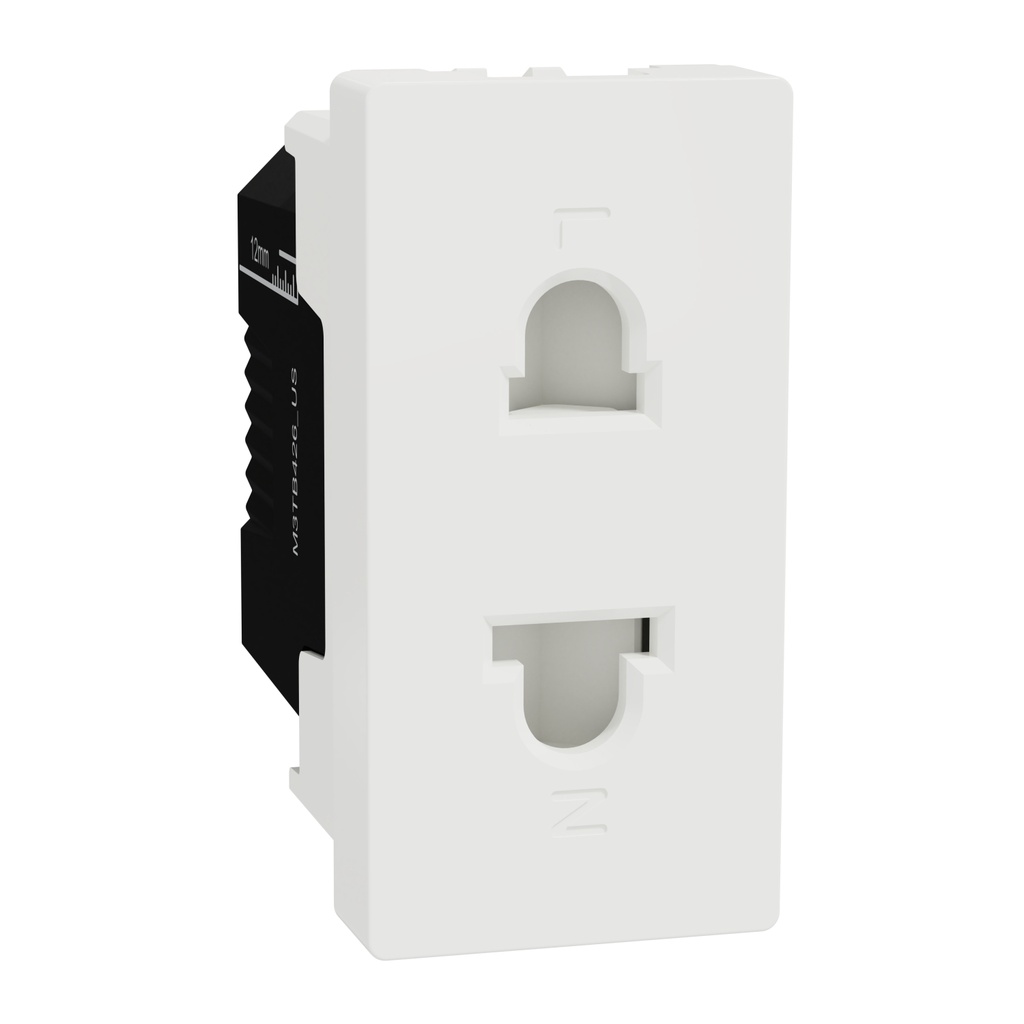 Universal Socket, Miluz E, 16A 250V 2 Pin 1 Module White