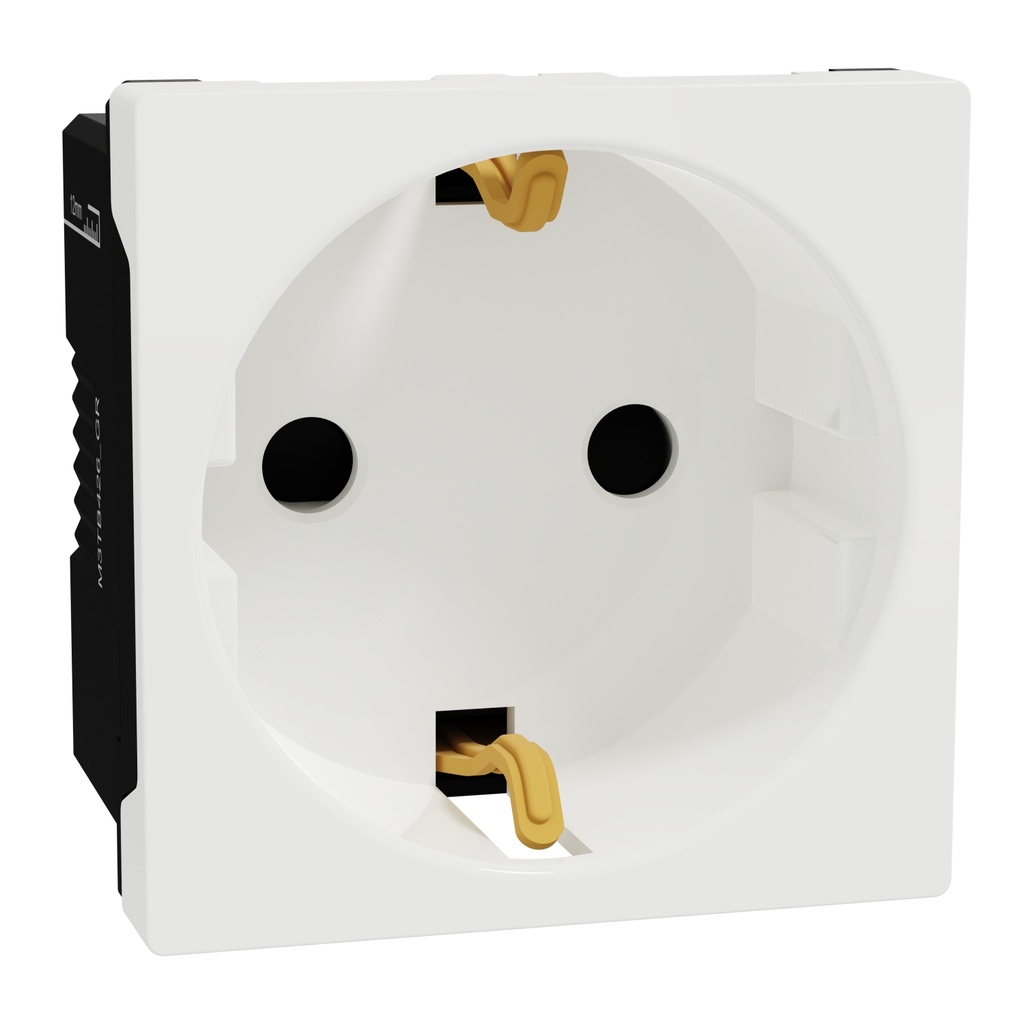 German Socket, Miluz E, 16A 250V 2 Pin Earth 2 Module White