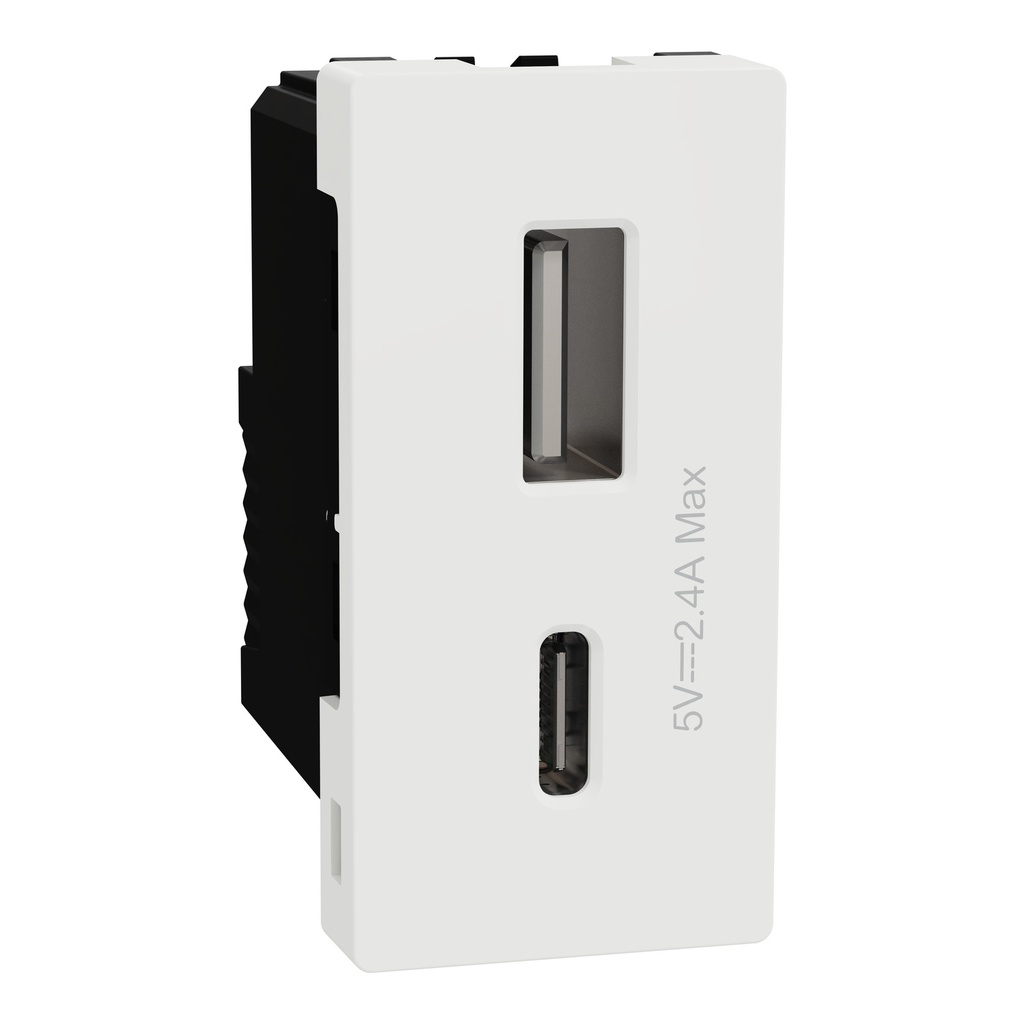 USB Charger, Miluz E, Type A+C Dual Port 2.4A 1 Module White