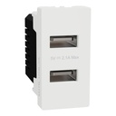 USB Charger, Miluz E, Type A Dual Port 2.1A 1 Module White