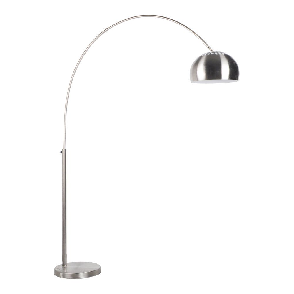 Arc Floor Lamp – Brushed Silver, Dome Shade - E27
