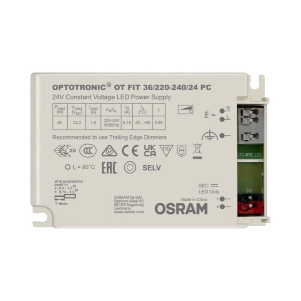 OSRAM Inventronics OT FIT 36/220-240/24 PC LED Driver DC24V Phase Cut Dimming