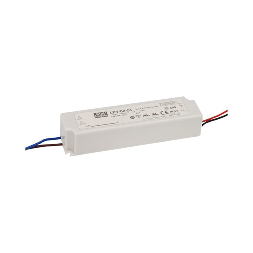 Constant Voltage LED Power Supply – LPV-60 Series – 12 V / 24 V / 48 V DC – 60 W – IP67