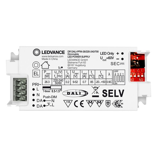 LEDVANCE LVED SUP 26 DALI-2 Dimmable LED Driver – 26W, Selectable Current