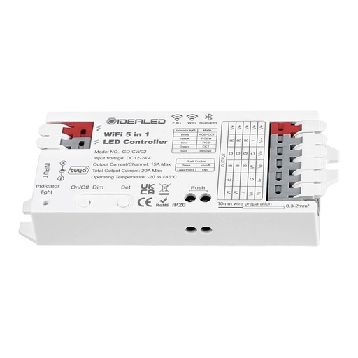 5-in-1 Smart WiFi LED Controller – RGB+CCT / RGBW / RGB / CCT / Single Color (DC12–24V)