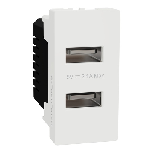 [M3TB_USB_2A] USB Charger, Miluz E, Type A Dual Port 2.1A 1 Module White